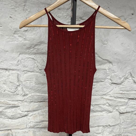 Bebe Moda 2 Red Tops Sequined Tank Sheer Long Sleeve Stretch Grunge Vtg 90s y2k - Picture 1 of 10